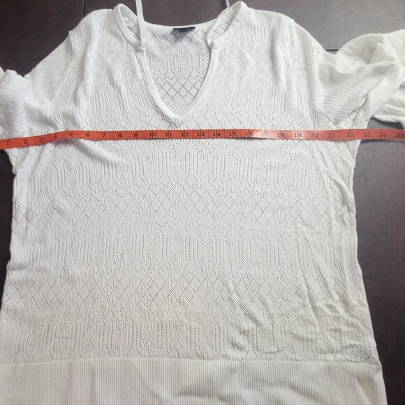 Torrid white open knit lightweight sweater with drawstring at neck size 0 or M/L - Picture 9 of 12